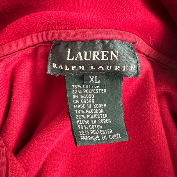 Vintage Lauren Ralph Lauren Red Velour Pullover Sweatshirt Top Crest Logo sz XL - Picture 7 of 7